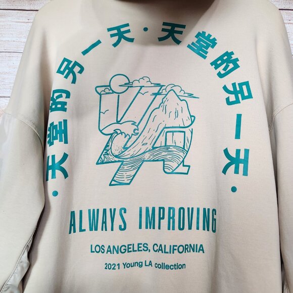 YoungLA Hoodie Sweatshirt Men's Medium Cream 521 Goat Graphic Spell Out Logo - Picture 13 of 16